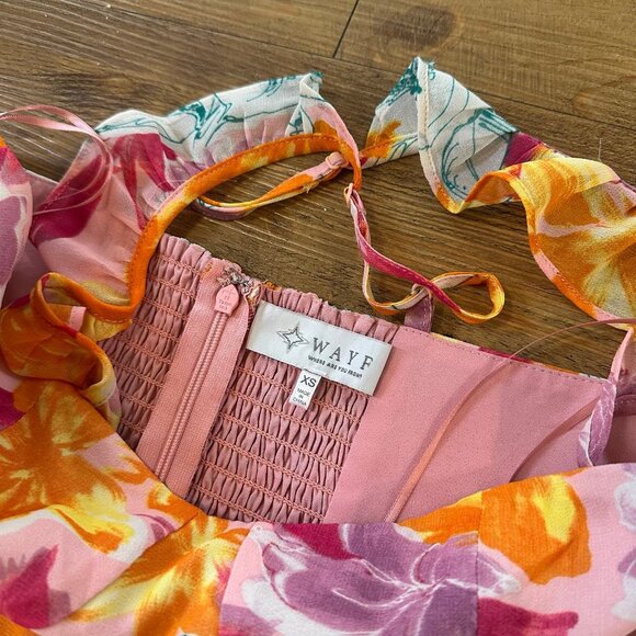 WAYF Womens With Love Tiered Maxi Dress Size XS Pink Tropical Ruffle Sleeveless - Picture 4 of 11